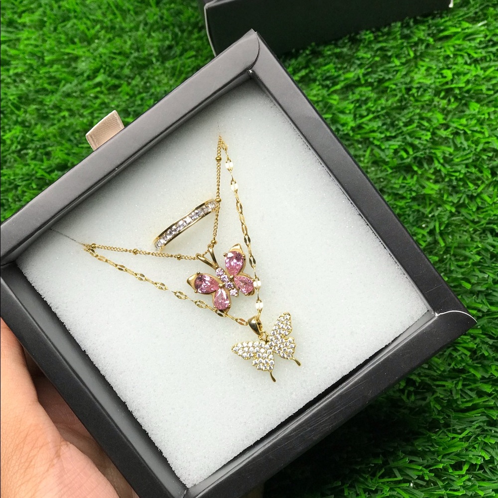 Gold Butterfly Necklace & Ring Set | 18k Gold Plated | Stainless Steel Jewelry